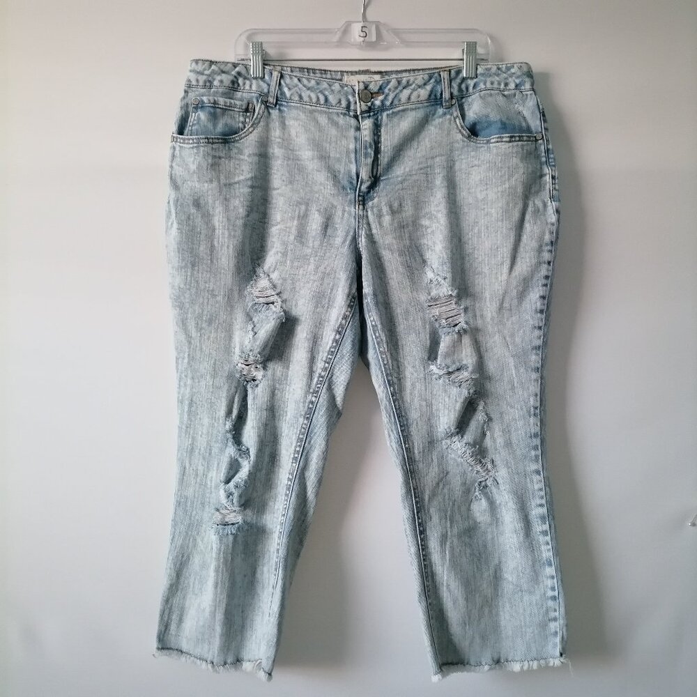Cato Denim Womens Blue High Rise Distressed Capri Jeans Plus Size 18W